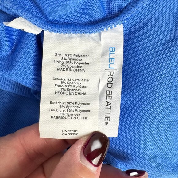 Bleu Rob Beattie Blue Ribbed Walk The Line Square Neck One-Piece Swimsuit Sz 6 - Picture 9 of 12